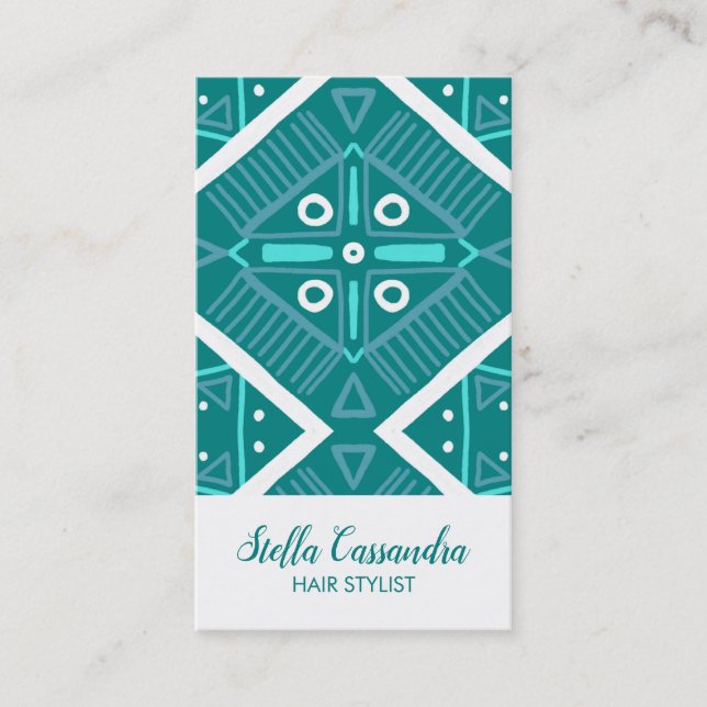 Modern Teal Tile Boho Geometric Pattern Business Card (Front)