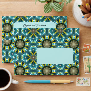 Modern Teal Tile Pattern Custom Return Address Envelope