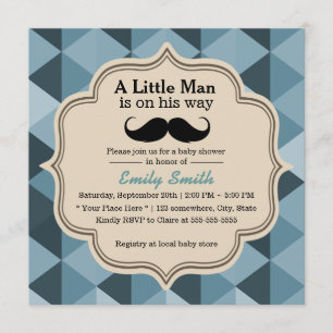 Modern Teal Triangles Moustache Baby Shower Invitation