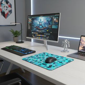 Modern Teal Turquoise Geometric Triangles Pattern Mouse Mat