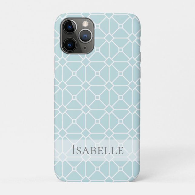 Modern Teal Turquoise White Patten Personalised Case-Mate iPhone Case (Back)
