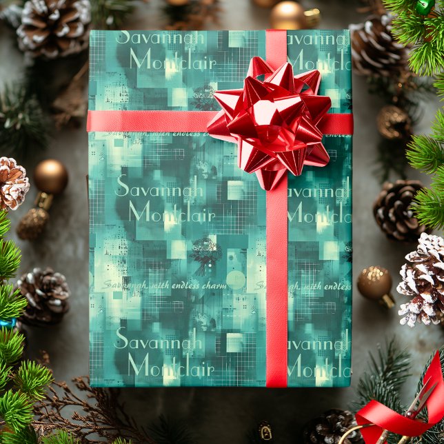 Modern Teal Typography Abstract Geometric Pattern Wrapping Paper (Creator Uploaded)