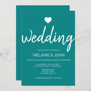 Modern Teal Typography Minimal Wedding Invitation