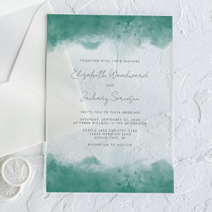 Modern Teal Watercolor Borders Wedding Acrylic Invitations