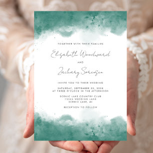 Modern Teal Watercolor Borders Wedding Invitation