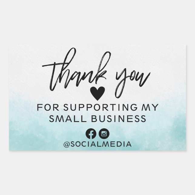 Modern Teal Watercolor Business Thank You Rectangular Sticker (Front)