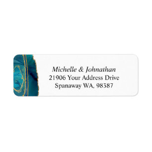 Modern Teal Watercolor Gold Agate Address