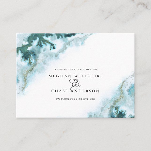 Modern Teal Watercolor Moss Agate BarefootBride™ Business Card (Front)