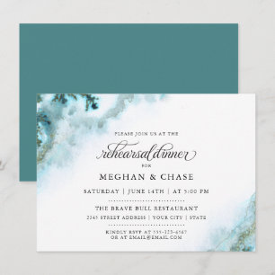 Modern Teal Watercolor Moss Agate BarefootBride™ Invitation