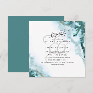Modern Teal Watercolor Moss Agate BarefootBride™ Invitation