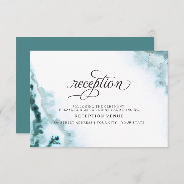 Modern Teal Watercolor Moss Agate BarefootBride™ Invitation (Front/Back)