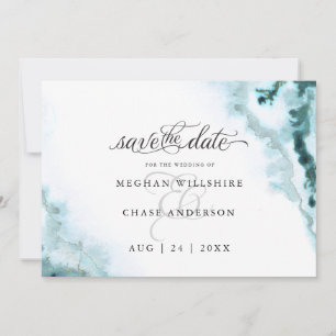 Modern Teal Watercolor Moss Agate BarefootBride™ Save The Date