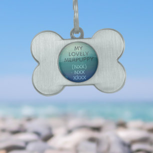 Modern Teal Watercolor Name Bone Pet ID Tag