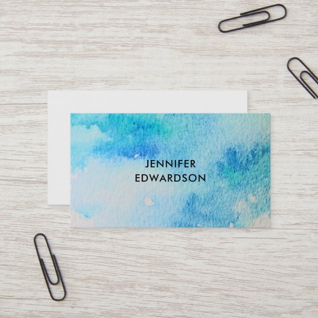 Modern teal watercolor splatter professional business card (Front/Back In Situ)