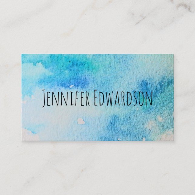Modern teal watercolor splatter professional business card (Front)