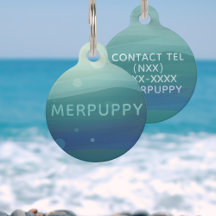 Modern Teal Watercolor Waves Sea Green Dog Name