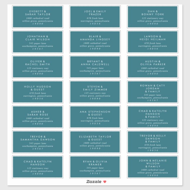 Modern Teal Wedding Guest Address Labels (Sheet)