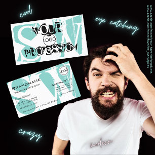 Modern Teal White Black with Logo and Monogram Business Card