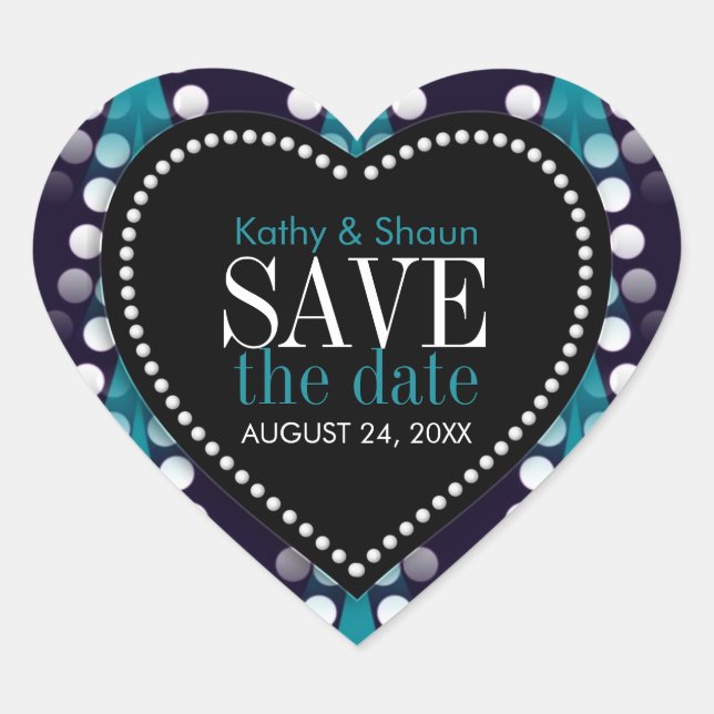 Modern Teal White Pattern Save the Date Love  Heart Sticker (Front)