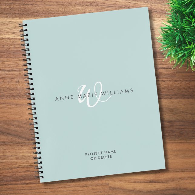 Modern Teal White Script Monogram Notebook (Creator Uploaded)