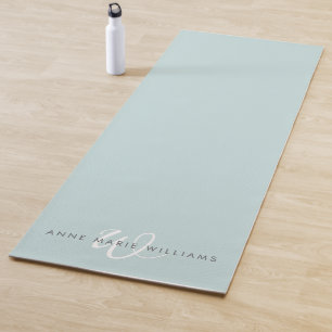 Modern Teal White Script Monogram Yoga Mat