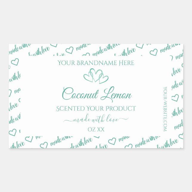 Modern Teal White Word Cloud Product Labels Hearts (Front)