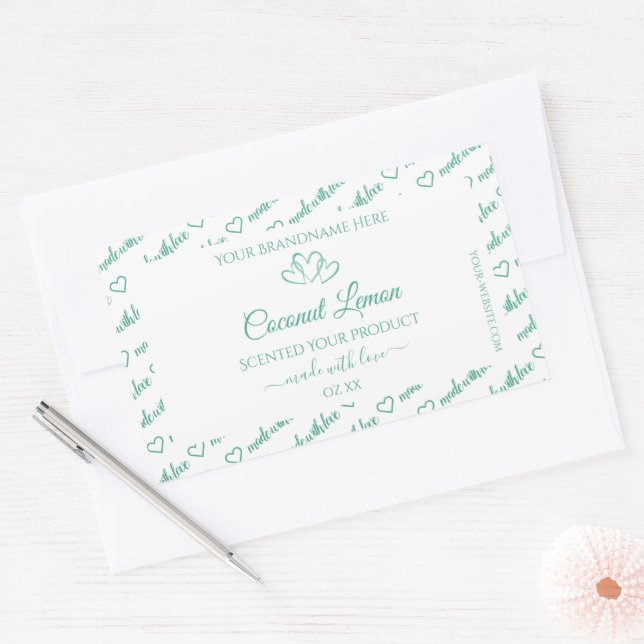 Modern Teal White Word Cloud Product Labels Hearts (Envelope)