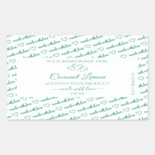 Modern Teal White Word Cloud Product Labels Hearts