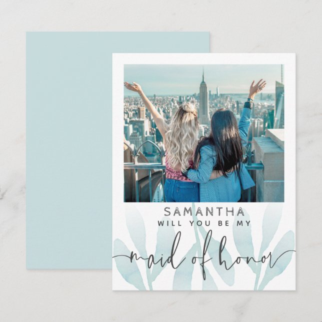 Modern Teal Will You Be My Maid of Honour Photo (Front/Back)