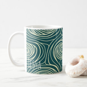 Modern Teal Wood Grain Swirl Organic Ripple Art Coffee Mug