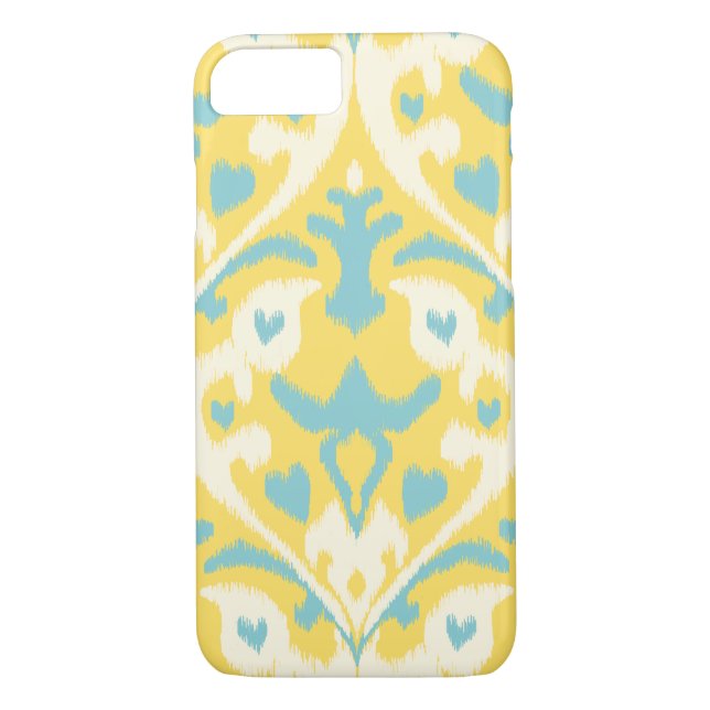 Modern teal yellow girly ikat tribal pattern Case-Mate iPhone case (Back)