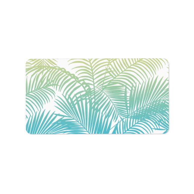 Modern teal yellow tropical palm trees pattern label (Front)