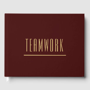 Modern TEAMWORK Text Athletic Brown Background Guest Book