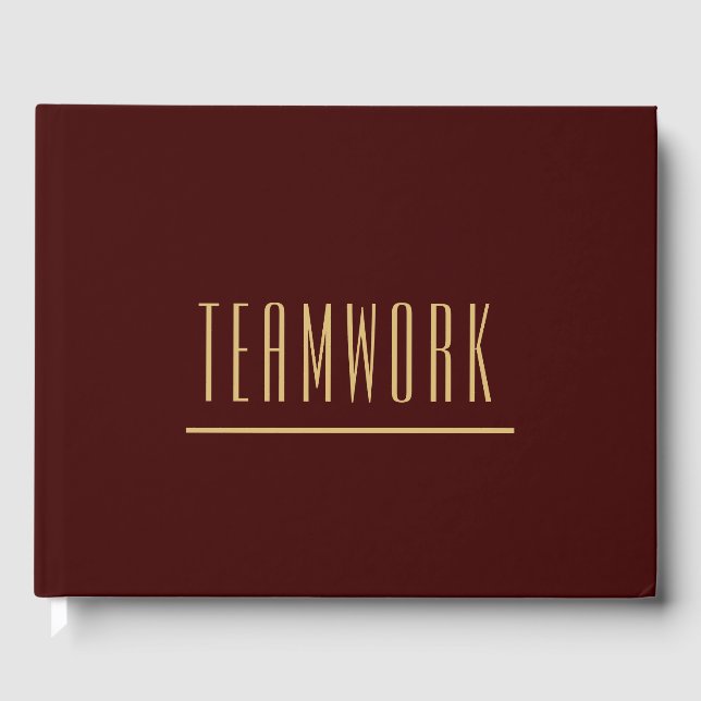Modern TEAMWORK Text Athletic Brown Background Guest Book (Front)