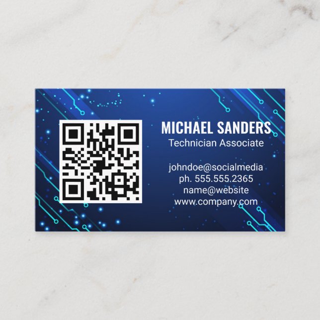 Modern Tech | Blue Computer Nodes Business Card (Front)
