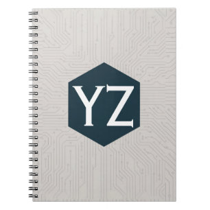 Modern Tech Grid Beige Notebook