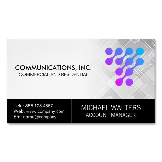 Modern Tech Logo | Communications Start Up Magnetic Business Card (Front)