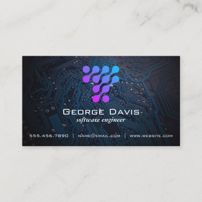 Modern Tech Logo Microchip Business Card (Front)