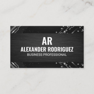 Modern Tech Nodes   Black Texture   Monogram Business Card