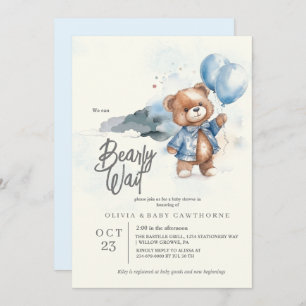 Modern Teddy Bear Baby boy Shower Invitation