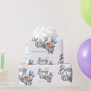 Modern Teddy Bear Baby boy Shower Wrapping Paper