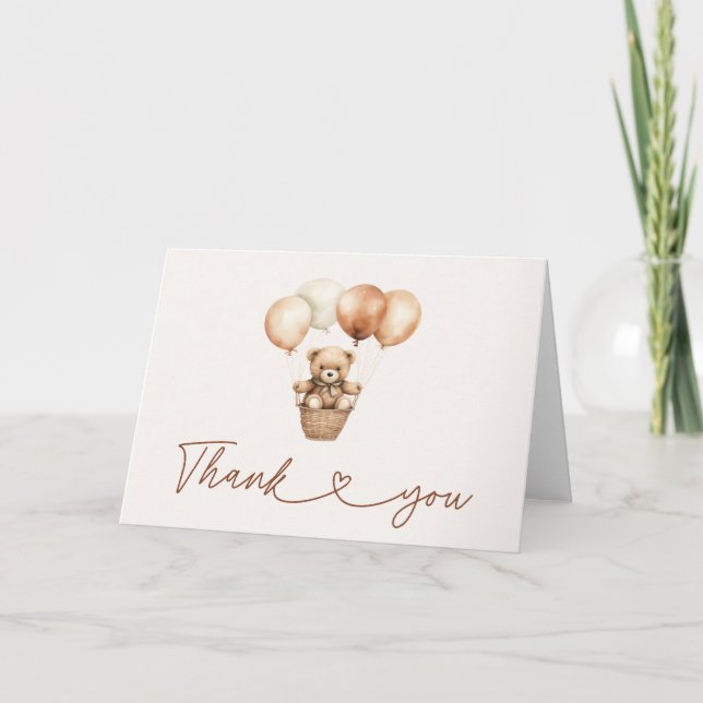 Modern Teddy Bear Gender Neutral Baby Shower  Thank You Card (Front)