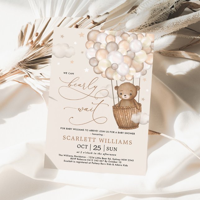 Modern Teddy Bear Hot Air Balloons Baby Shower Inv Invitation (Creator Uploaded)