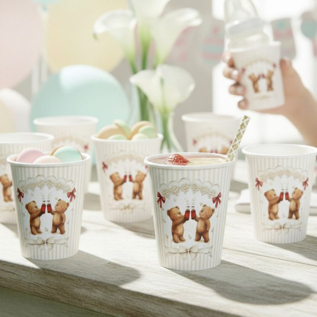 modern Teddy Bear Pop Baby Shower  Paper Cups (Creator Uploaded)