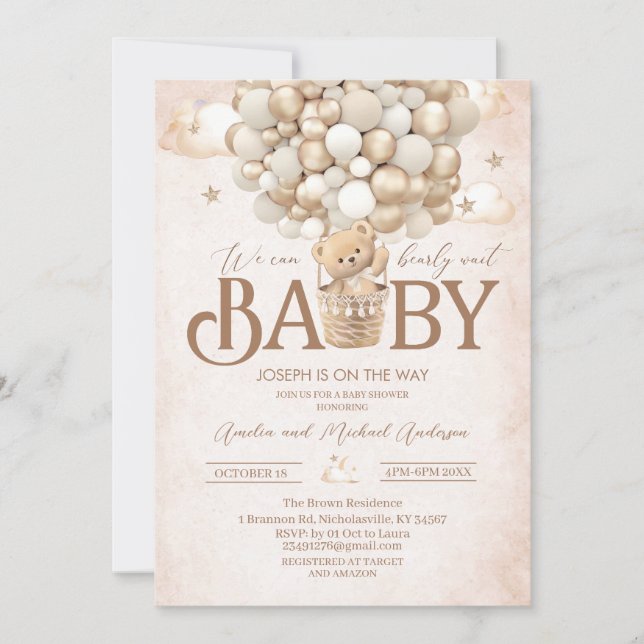 Modern teddy bear watercolor baby showerInvitation Invitation (Front)