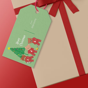 Modern Teddy Bears in Christmas Pyjamas With Tree  Gift Tags