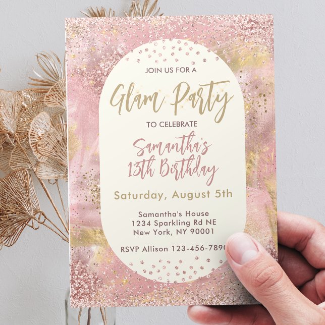 Modern Teen Glam Spa Party Faux Rose Gold Glitter Invitation (Creator Uploaded)
