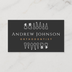 Modern Teeth Graphics Black & White Orthodontist Business Card