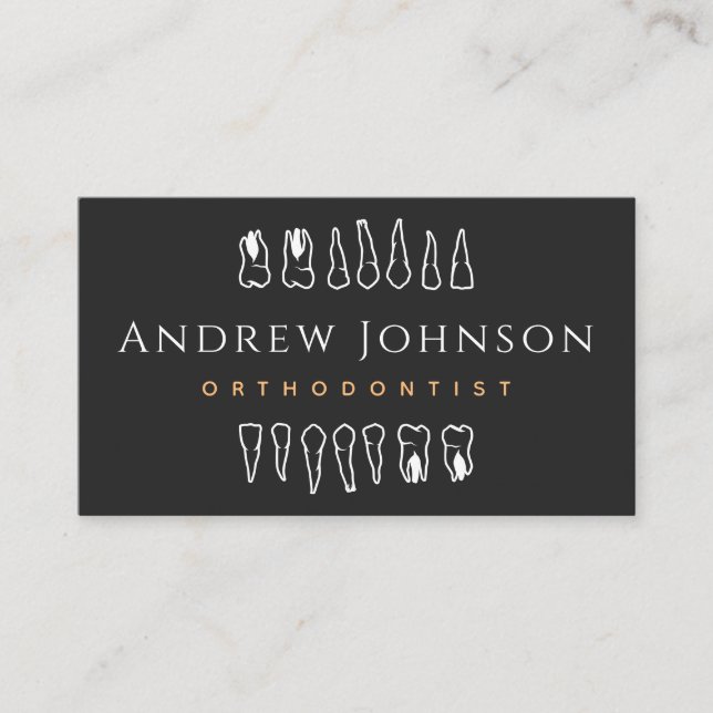 Modern Teeth Graphics Black & White Orthodontist Business Card (Front)