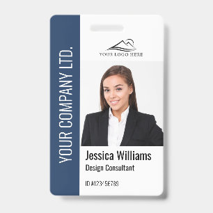 Modern Template Employee Photo Logo Name Blue ID Badge